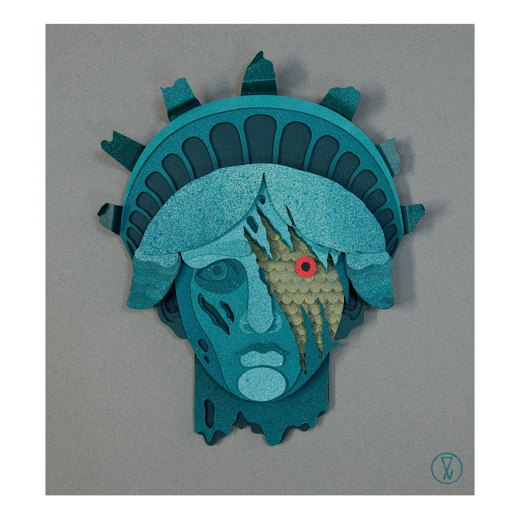 'Liberty Falls' 3D papercut art by UK artist Lee Eelus. Inspired by the JJ Abrams Movie 'Cloverfield'.