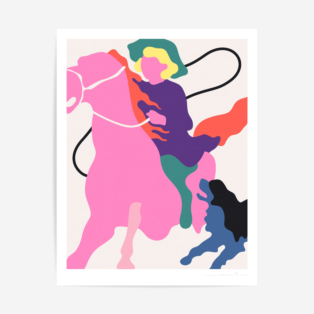 'The Pursuit' - A playful and vibrant limited edition contemporary art screenprint by UK artist Lee Eelus