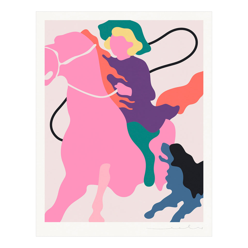 'The Pursuit' - A playful and vibrant limited edition contemporary art screenprint by UK artist Lee Eelus