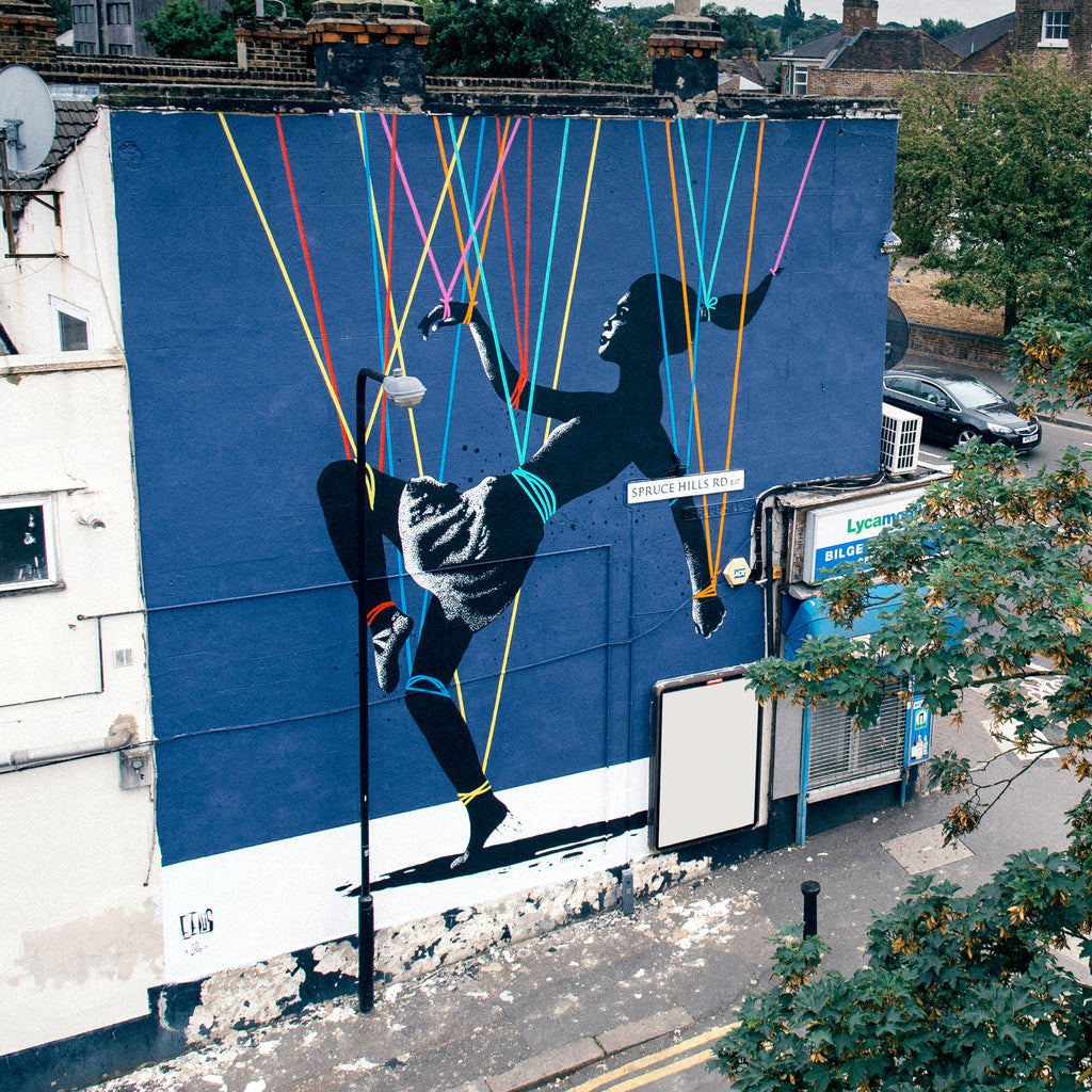 'Trip The Light Fantastic' - Mural in Walthamstow by artist and muralist Lee Eelus in conjunction with 'Wood St Walls'.